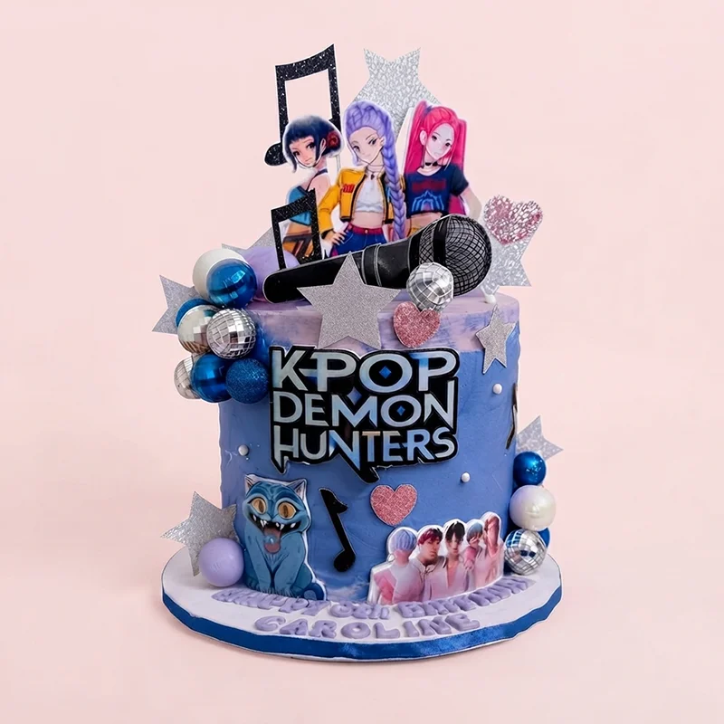 Blue and purple pop music themed birthday cake with microphone and disco ball accents by Cakeville Scarborough
